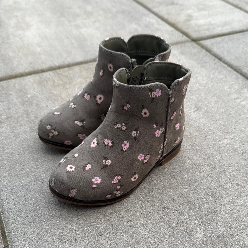 Gray Floral Ankle Boots